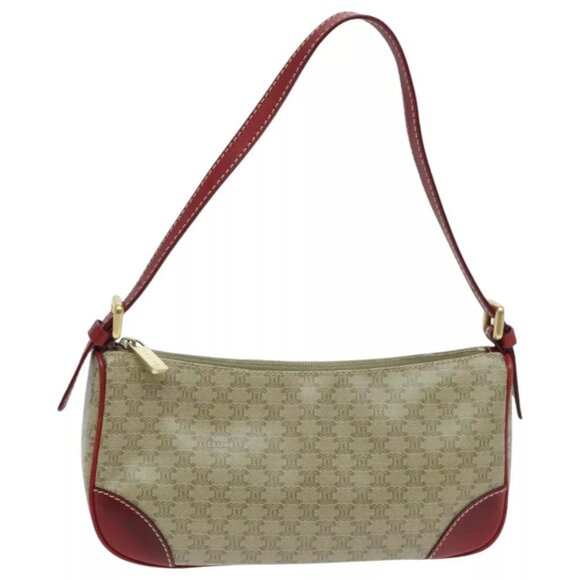 CELINE Macadam Canvas Accessory Pouch Coated Canvas Beige Red Auth yk15592 - Picture 1 of 15